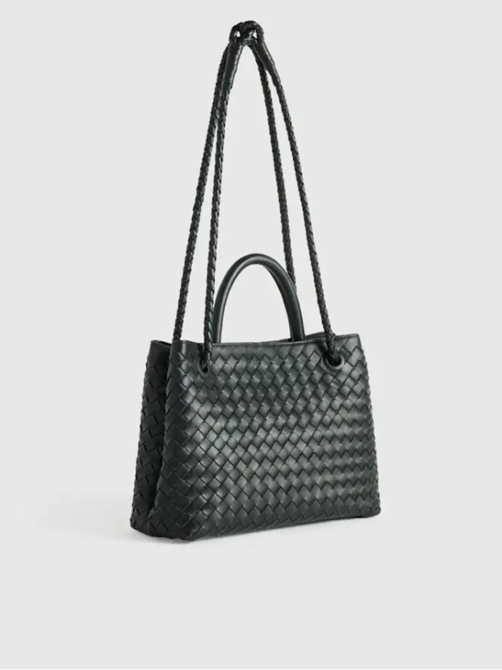 Quince Italian Leather Handwoven Mini Black Purse NWOT